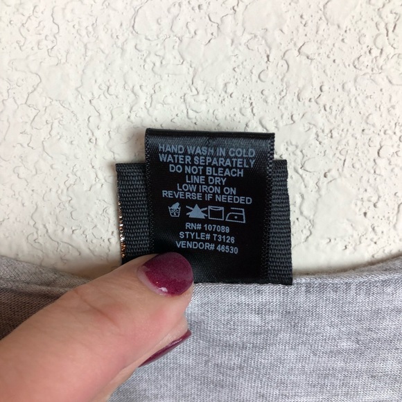 Daytrip Grey White T-Shirt Blouse Rhinestone Lace - Picture 6 of 6